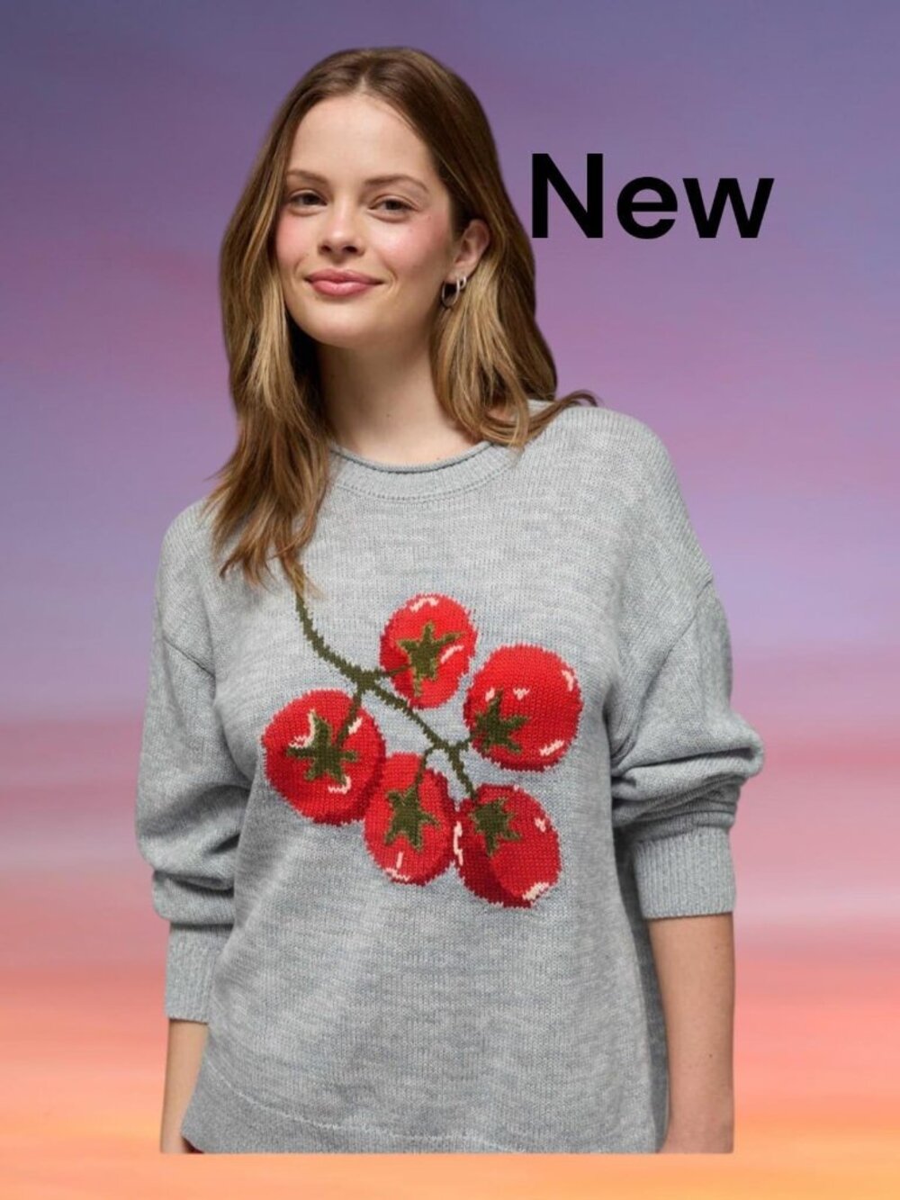 NEW!!! American Eagle Tomato Graphic Oversized Knit Sweater Gray - Size Medium